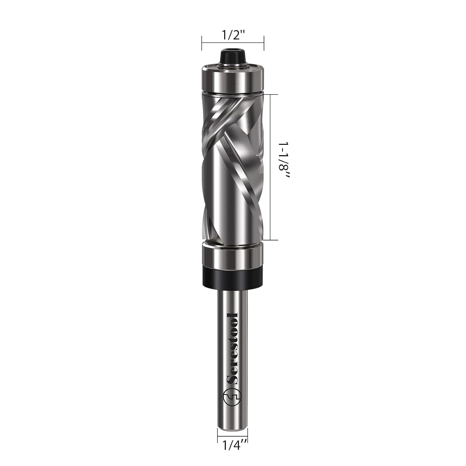 Top and Bottom Bearing Flush Trim Router Bit 1/4 Shank, 1/2" Cutting Diameter, 1-1/8" Cutting Length, Up&Down Compression Cut, Carbide Spiral Pattern Template Bit for Wood Trimming