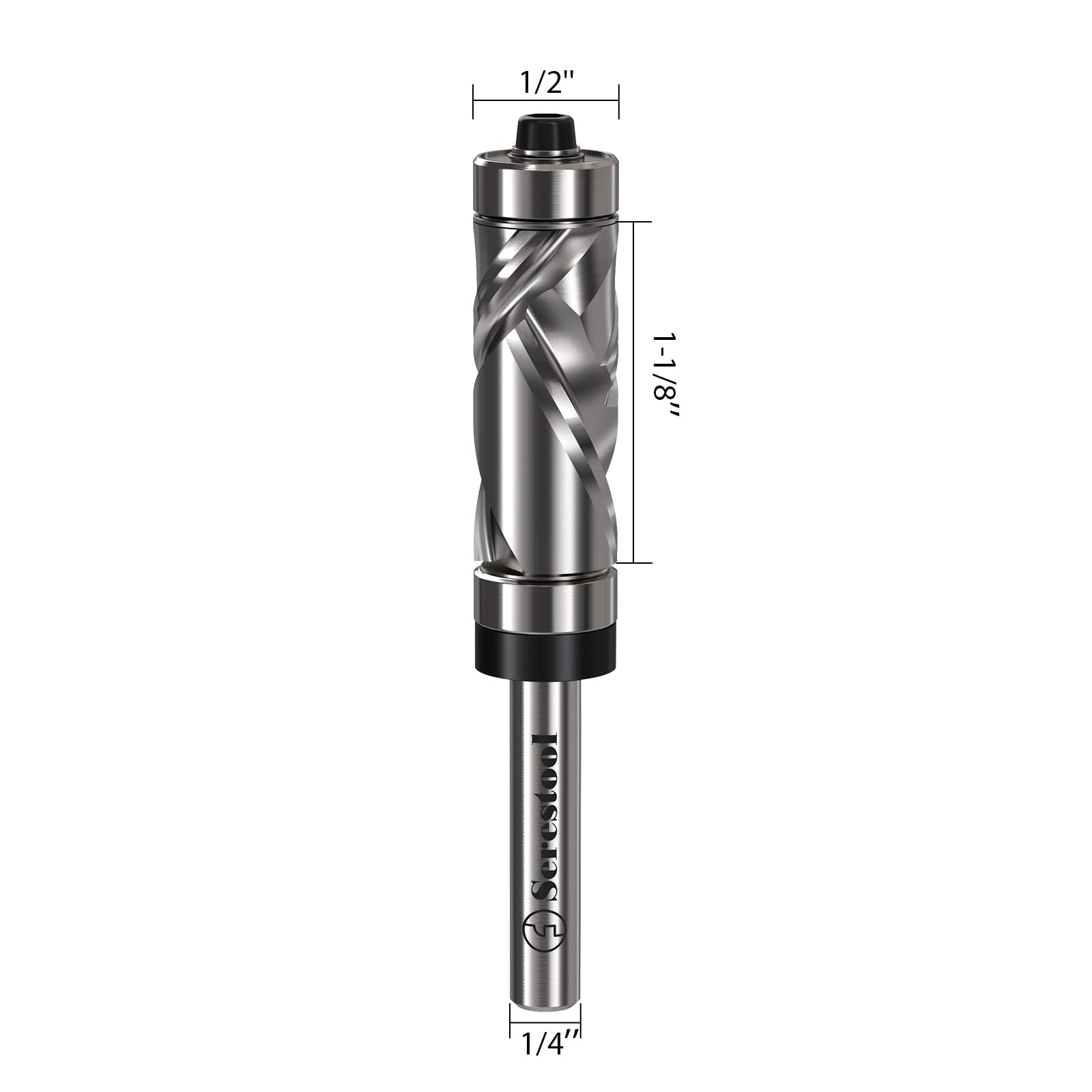 Precision carbide cutting head of the Serestool Up&Down Compression Cut flush trim router bit.