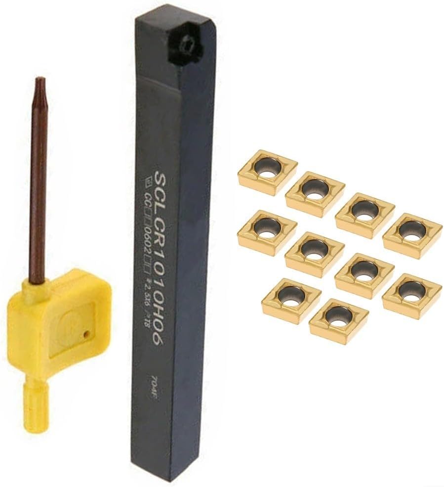 CCMT060204 10PCS Carbide Inserts And SCLCR1010H06 Lathe Tool Holder Set For CNC Turning With Wrench Indexable Insert Bits For Steel Stainless Machining Parts Manufacturing