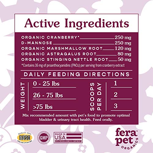 Fera Pet Organics Bladder Support Dog And Cat Supplement – Kidney And Urinary Tract Health And Bladder Infection Prevention Supplements - Helps With Incontinence And Immune Antioxidant Vitamin #TOP2
