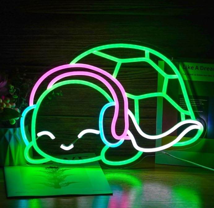 wall mitra turtle neon sign led green white pink neon light art turtle wall light up sign neon sign for bedroom bar man cave club party wall decor gift(12x18)