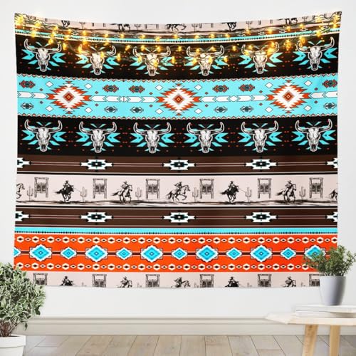 Feelyou Southwestern Cowboys Tapestry Wall Hanging Western Aztec Tapestry for Kids Boys Girls Bohemian Wall Tapestry Ethnic Exotic Wall Art for Bedroom Living Room,Medium 59x59 Inches