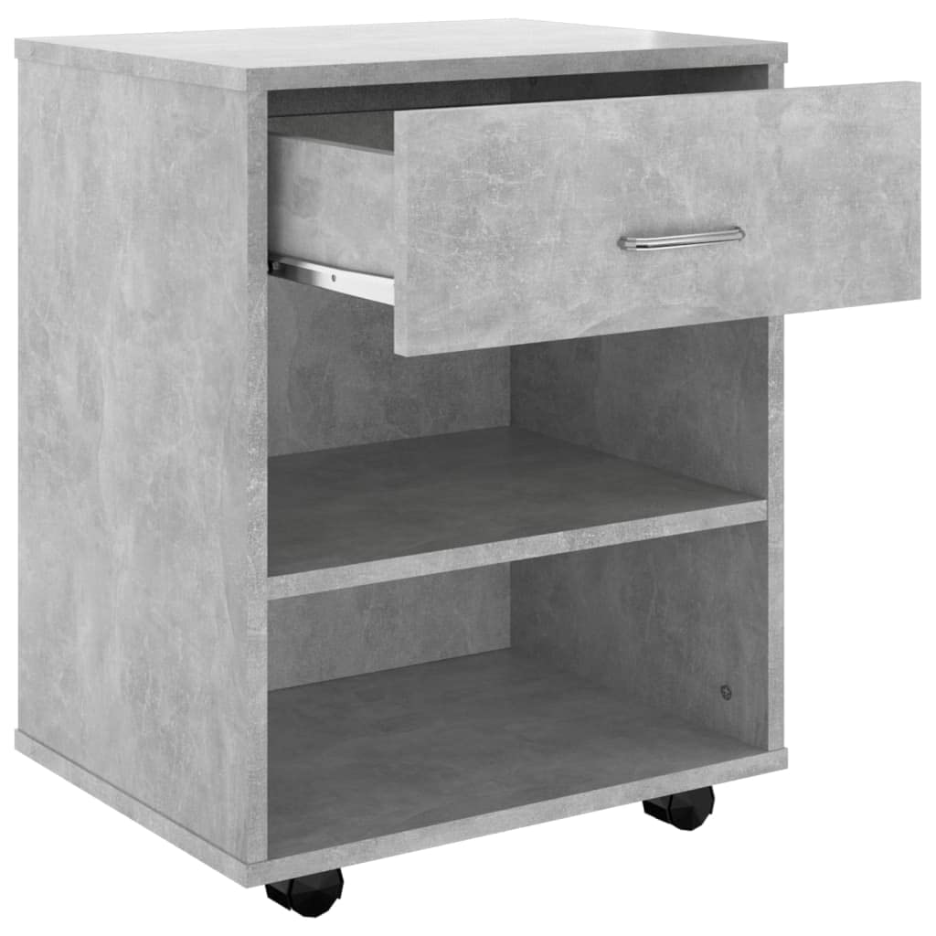 Mobiletto arrotolabile, grigio cemento, 46 x 36 x 59 cm, in legno, design moderno, con 4 ruote, bloccabile, per ufficio, casa, camera da letto, cucina, magazzino