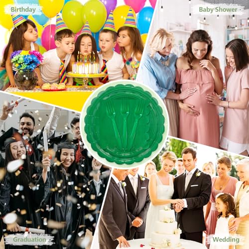 Image of Mulbozy 100 Pcs Green Plastic Plates,Green Disposable Plates Set for Party