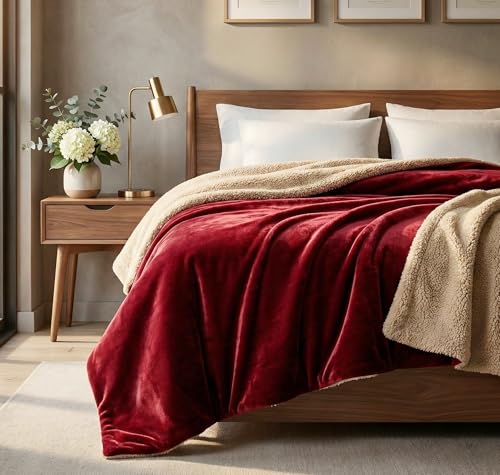Image of VAS COLLECTIONS Premium Ultra-Soft Comforter | 350 GSM Cozy Single Bed Blanket 223x142 cm | Warm Winter Bedding for Bedroom, Soft & Plush Blanket 1100 g (Maroon & Beige)