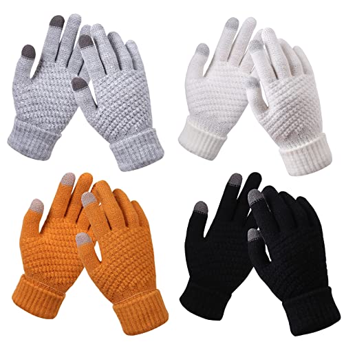 Realsun Winter Handschuhe Pack,4PCS Touchscreen Warme Handschuhe Anti Rutsch Verdickungshandschuhe Weiches Strickfutter Elastische Manschette Vollfinger wasserdichte Handschuhe Cover