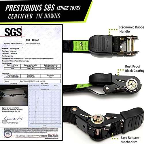 Sunferno Ratchet Straps Tie Down 2500Lbs Break Strength - 15 Ft - Heavy Duty Rachet - Safely Move Your Motorcycle & Cargo On Car, Truck, Trailer - Soft Loop Straps - Rachette Straps Black (4 Pack) #TOP2