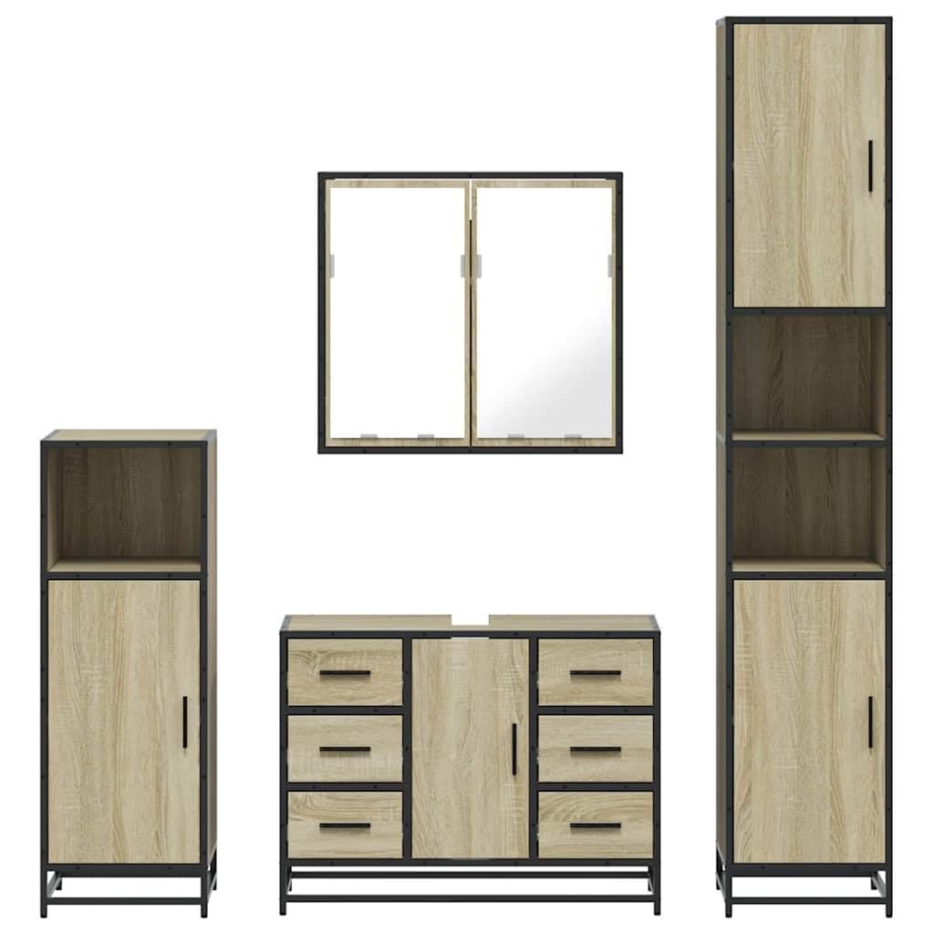 Set di mobili da bagno 4 pezzi rovere Sonoma legno metallo