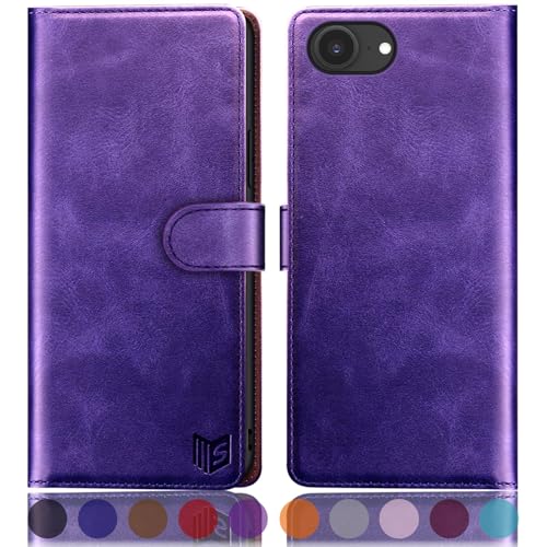 Étui pour iPhone 16e 6,1" SUANPOT en simili cuir violet avec porte-cartes RFID