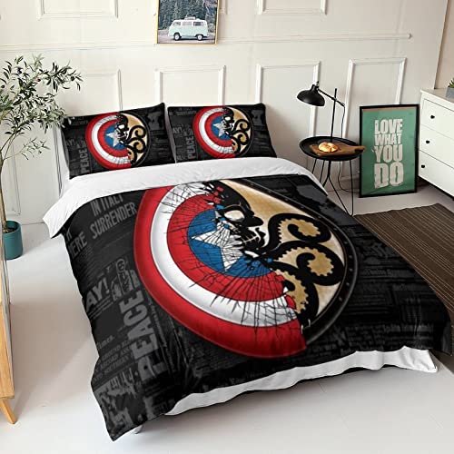 Captain America Juego De Ropa De Cama para con Impresión En 3D, 3 Piezas De Funda para Edredón con Cremallera, Microfibra para Familiar Y Niños King（220x240cm）