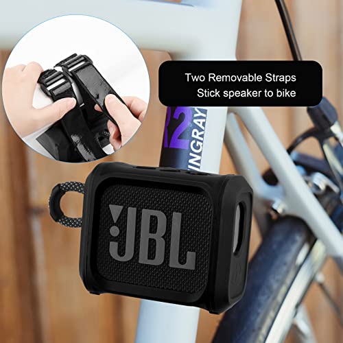 Image of Silicone Case for JBL Go 3 Portable Speaker with Removable Strap for Bike Golf Cart Travel Carrying Case Protective Sleeve Speaker Cover (Black)