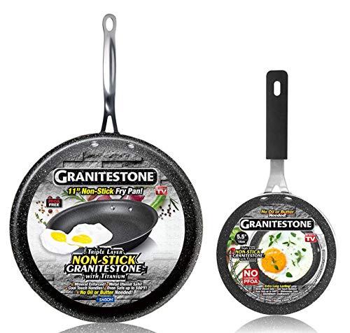 Granitestone Original 11 Nonstick Frying Pan with 5.5' Egg Omelette Pan, Nonstick Skillet Set, No-warp, Mineral-enforced, PFOA-Free, Oven Safe Dishwasher-safe Set Cookware As Seen On TV