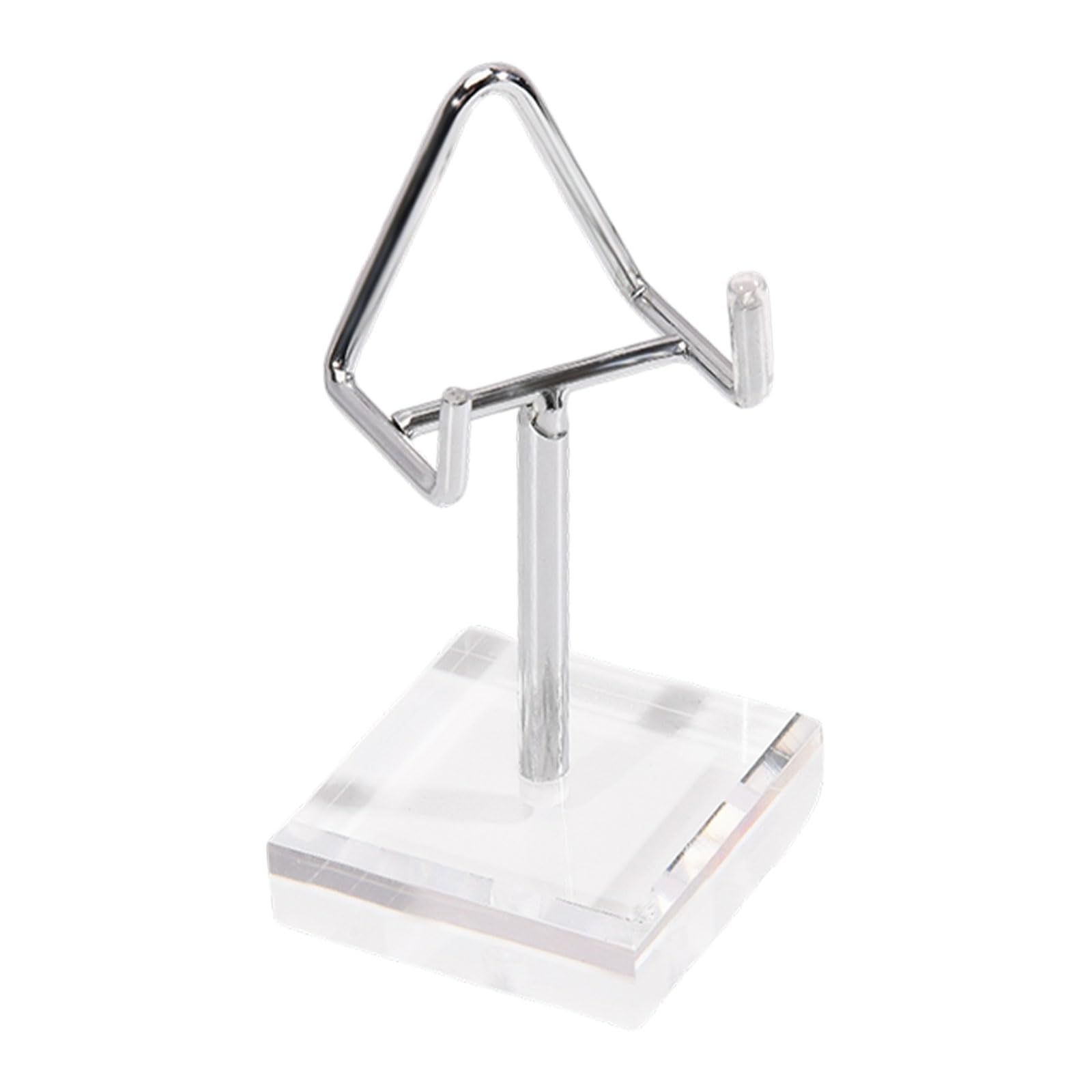beinkmake Heavy Duty Rock Display Stand, Clear Square Acrylic Base Silver Metal Arm Easel Holder, Plate Stand for Agate Geode Fossil Mineral Coral Coin Photo Collectibles, Small