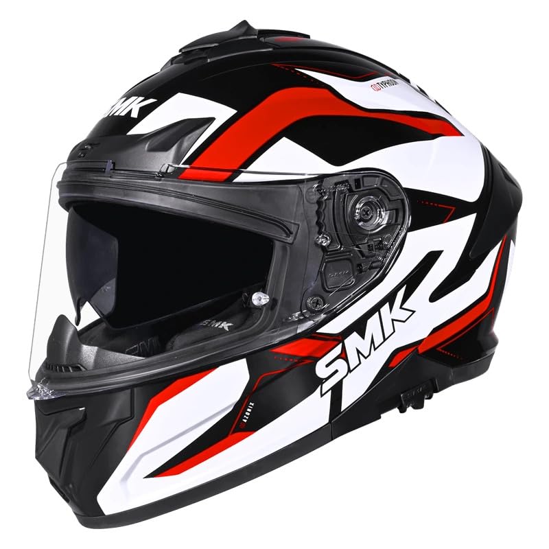 Image of SMK Typhoon AZONIX Full Face Motorcycle Helmet, Dual Visor, Black-White-Red