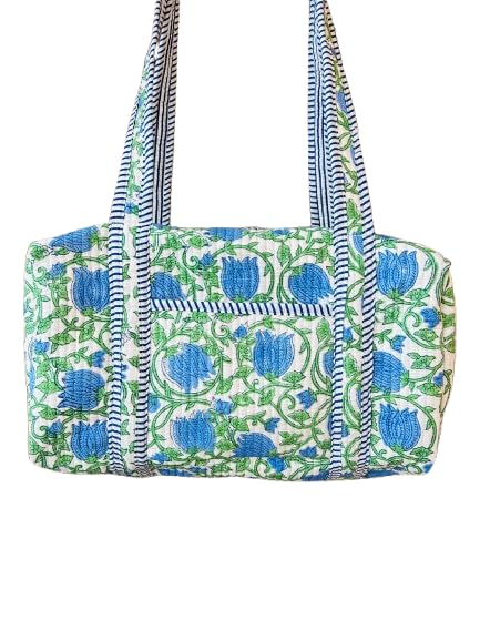 Duffle Bag – Handmade Block Print Duffle, Boho, Weekender, Travel Tote | Overnight Gym Yoga | Sustainable Cotton | Maternity, Hospital & Pregnancy Essentials | Washable (20x10x10")3