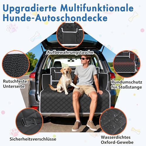 Kofferraumschutz Hund mit Seitenschutz,Wasserdichte Hundedecke Universal Auto Kofferraum,Rutschfeste Hundematte Auto mit Stoßstangenschutz & Taschen, Kratzfest Schutzmatte für SUV Kombi Limousine