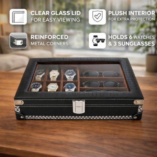 Image of BOXXO 12 Slot Watch Organizer Box for Men & Women - Premium PU Leather Watch Case (9-slots Black /Beige)