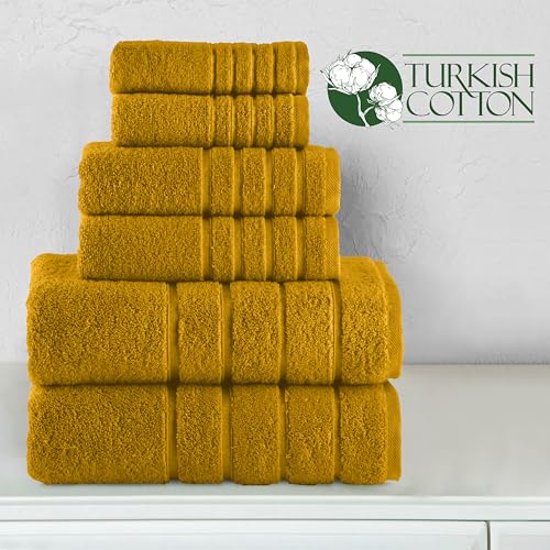 Image of Elegant Comfort 4 Lines Viscose Stripe 6-Piece Premium Towel Set - 100% Turkish Cotton High Absorbent Luxury Bathroom Towels - Includes 2 Washcloths, 2 Hand Towels and 2 Bath Towels Set, Gold