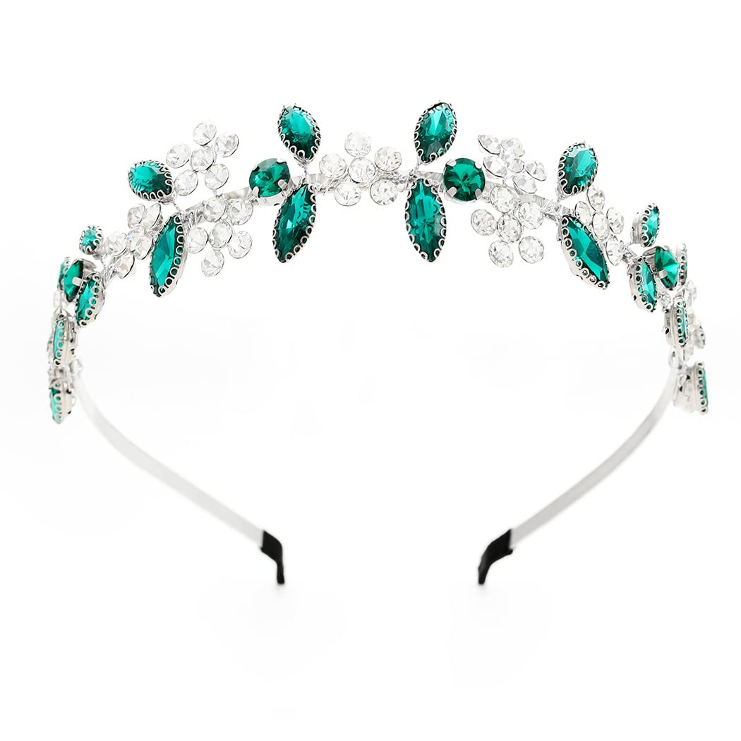 IYOU Cristal Nupcial Venda Verde brillante Diamante de Imitación Boda Cintas para el Pelo Corona Flor Fuente Tiara Paseo Fiesta Accesorios para el Cabello por novias y Dama de Honor