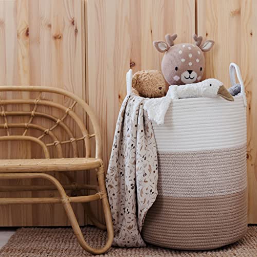 Image of OrganiHaus Large Cotton Rope Blanket Basket - Woven Laundry & Toy Storage Basket, 38x45cm, Honey