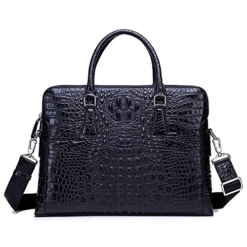 Mens Crocodile Pattern Genuine Leather Business Shoulder Briefcase Large Capacity Computer Handbag Crossbody Messenger Bags, Black, L, Briefcase2
