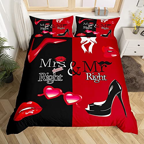 Mr Mrs Housse de Couette Black rouge Creative Funny Quote Parure Housse de Couette Couple Romantic...