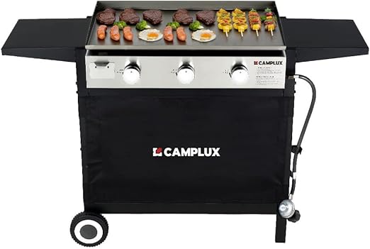 CAMPLUX ENJOY OUTDOOR LIFE Flat Top Grill Griddle,Camplux Propane gas outdoor grill Griddle Cooking Station for Camping,BBQ,Tailgating or Picnicking, Stainless Steel, Silver, Black