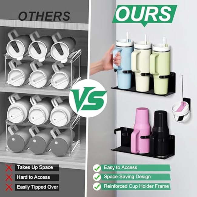 Magnetic Stanley Cup Holder for Refrigerator 2 Pack, Water Bottle Organizer for Stanley 20/30/40oz Tumbler Holder with Lid Organizer for Stanley Cup Accessories or Kitchen Fridge Cabinet, Gifts Ideal