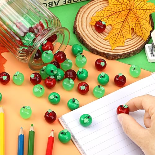 Image of JUNEBRUSHS 50 Pcs Mini Resin Apples Red Green Tiny Apples Figurines
