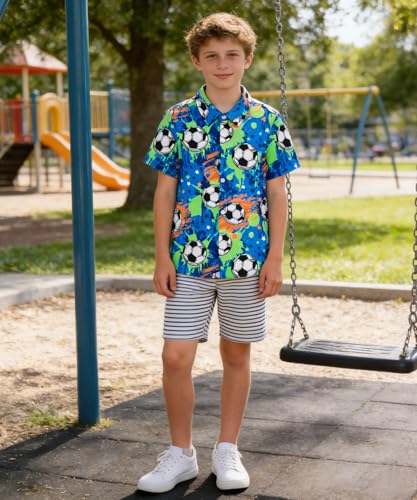 Image of uideazone Boys Hawaiian Shirts Novelty Printed Funky Short Sleeve Button Down Shirt Kids Aloha Luau Shirt 7-14T
