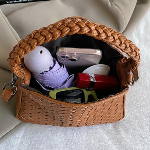 Woven Tote Bag for Women Fashion Shoulder Hobo Bags Leather Woven Beach Handbag Crossbody Purse Vintage Satchels Handbag3