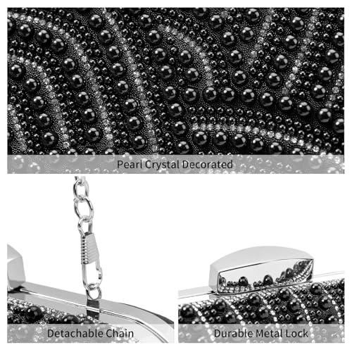 Image of RNIEGA Pearl Crystal Clutch Purse for Women Fashion Elegant Bride Evening Clutch Handbag Crossbody Shoulder Bag with Chain