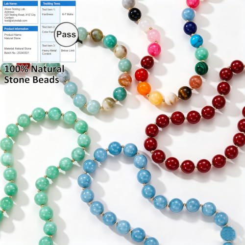 Image of GINAZL Natural Stone Beaded Choker Necklace for Women, Chunky Multicolor Gemstone Handmade Necklace, Boho 12MM Bead Summer Beach Jewelry Gifts for Women