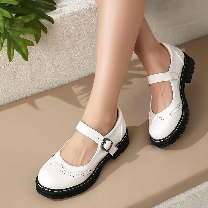 Mary Jane Shoes Platform Chunky Mary Jane for Women Ladies Ankle Tied, Round Toe for Casual Dresses, Work, and Campus2