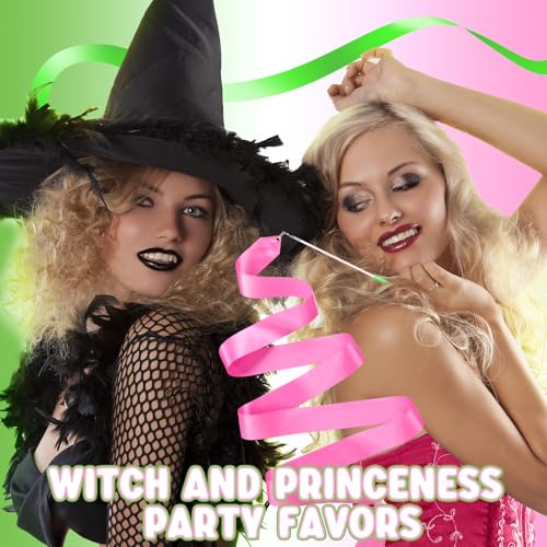 Image of Soulchen 20 Pack Pink and Green Witch Party Favors Witch and Theme Wands with Thank You Cards Pink Green Dance Ribbons Birthday Party Favors Dance Streamers Gift(Magic)