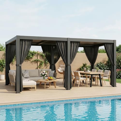 10'&times;20' Outdoor Louvered Pergola, Aluminum Outdoor Louvered Pergola Patio with Adjustable Roof for...