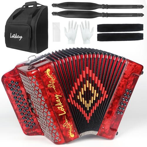 Lotkey Acordeón diatónico de 34 teclas, 3412 acordeones de celuloide multitono más fuerte que el...