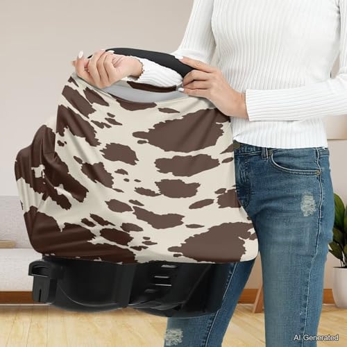 Image of Wanyint Brown Cow Nursing Cover Carseat Canopy Cover Adorable Animal Fur Print Car Seat Covers for Babies Girls Boys Breathable Nursing Cover for Boys Girls