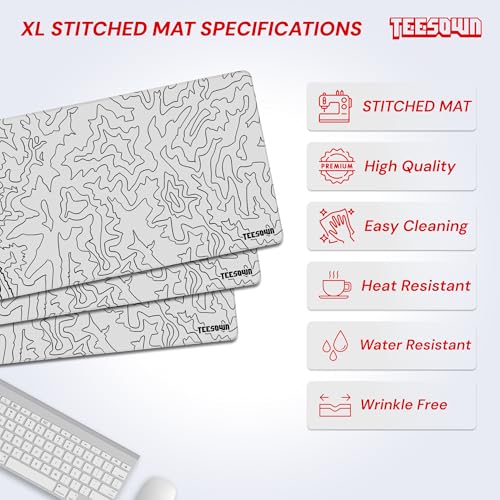 Image of White Canyon Map Stitched Mousepad (12x32) for Laptop, Desktop, PC and Gaming Deskmat (Stitched White 2.O, XL)