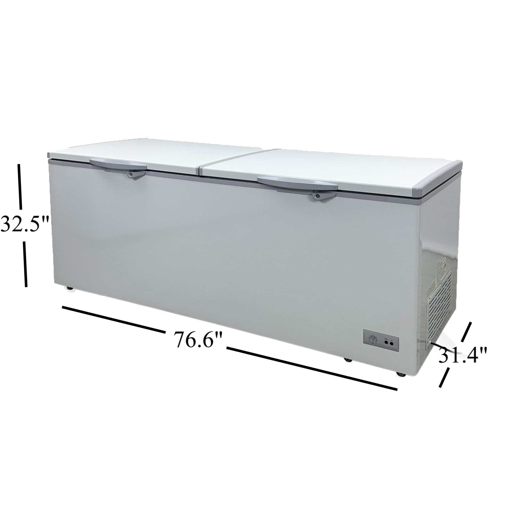 Commercial Chest Freezer, Etl All-Purpose Compact Deep Freezer Double Door, 77" W 24 Cu. Ft., Solid Door W/Storage Baskets, Ice Cream, White on Fridge.com - View 2