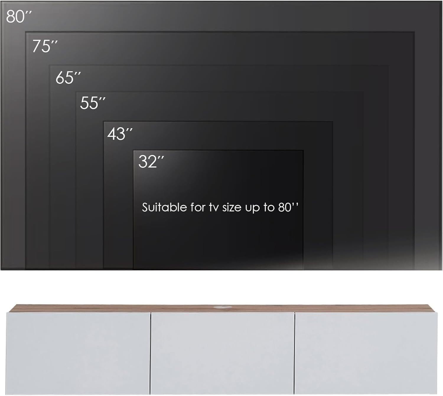 Maykoosh Modern Floating TV Stand Wall Mounted Entertainment Center TV Console Wood Like/65 Inches
