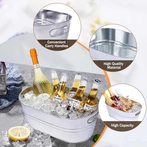 Dualshine 3 Pcs Galvanized Tub 3 Gallon Ice Bucket Metal Drink Buckets For Parties Beer Beverage Tub With Carry Handles For Champagne Cocktails Wine Cooling For Mimosa Bar Supplies thumb #2