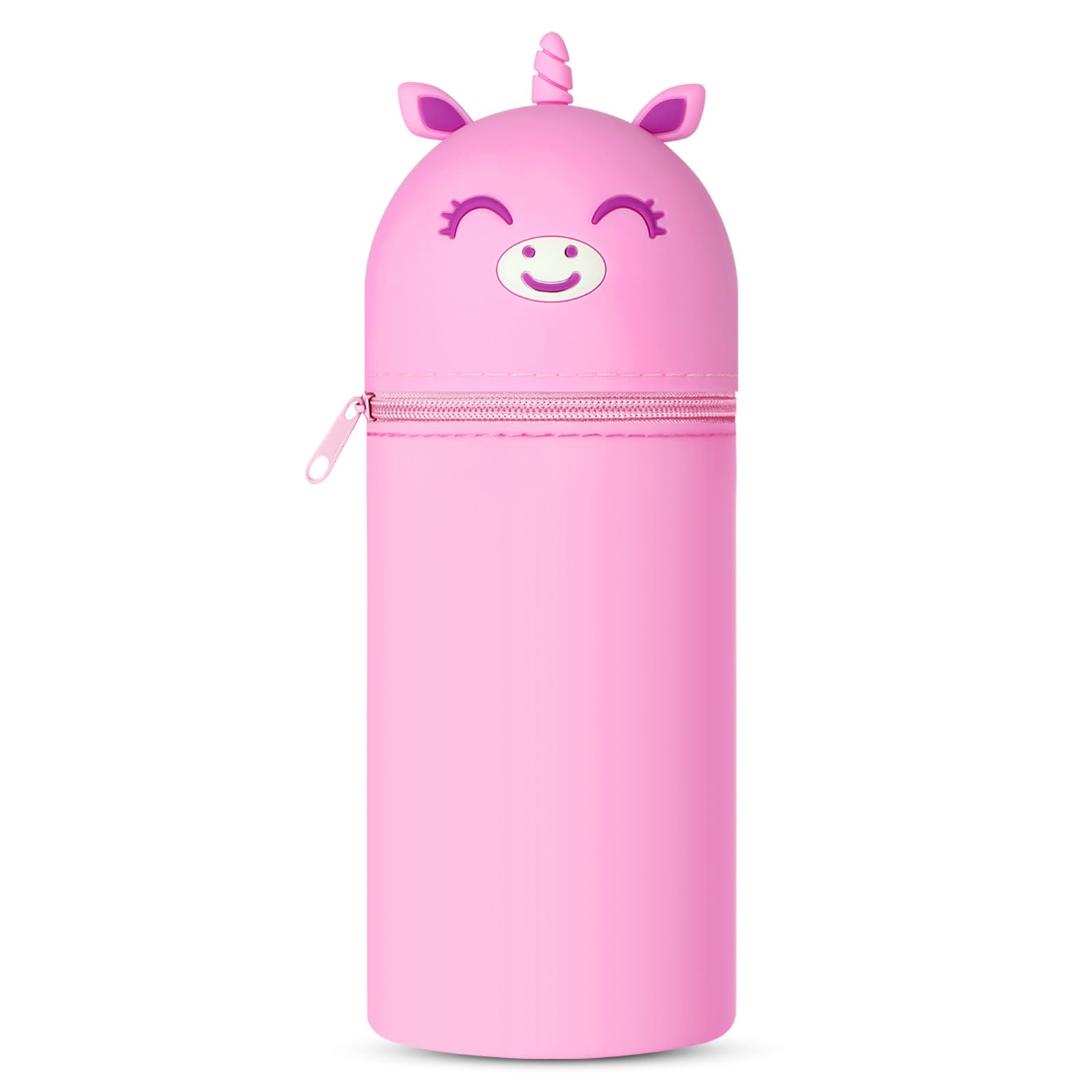 Vicloon Pencil Case, Pencil Case in Soft Silicone, 2 in 1 Silicone Pouches Big Capacity Desk Pen Holder, Retractable Capacity, Zipper Closure (Unicorn)