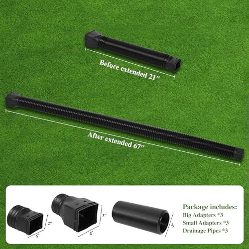 Image of Gutterlix 3 Pack Flexible Gutter Downspout Extensions Extendable from 21 inch to 67 inch, Downspout Extender Comes with Adapters, Thickened Down spout Drain Extension for Rainwater Drainage(Black)