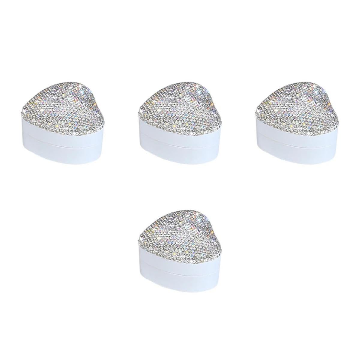 TOPBATHY 4 Pezzi Cofanetto Gioielli a Cuore con Strass, Argento, per Anelli | Plastica Floccata, Inserto Rimovibile, Illuminazione Automatica, per Nozze e Anniversario, Decorazione Romantica