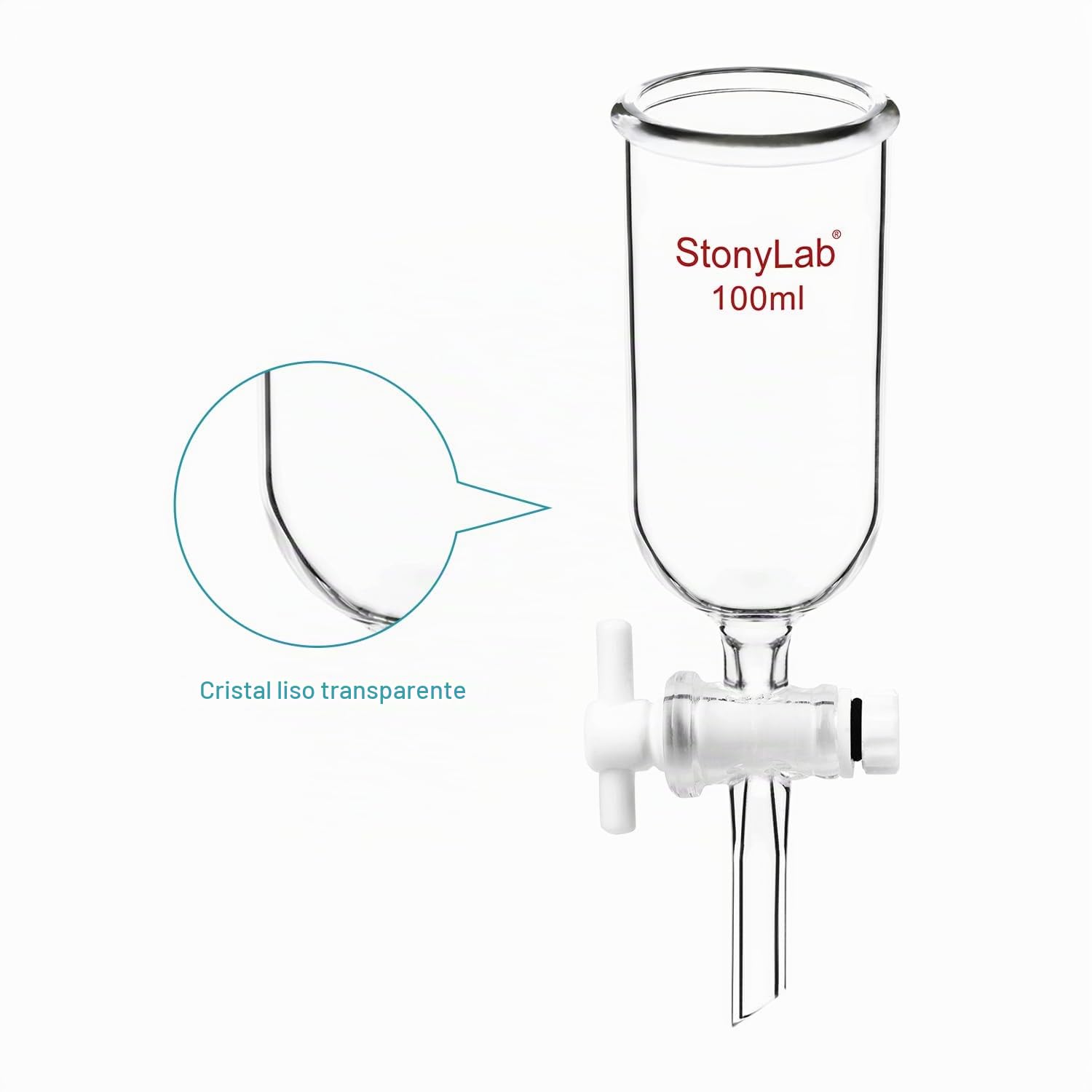 stonylab Embudo de Adición, Embudo Bureta de Vidrio de Borosilicato con llave de Paso de PTFE para Uso en Laboratorio y Hogar, 100 ml