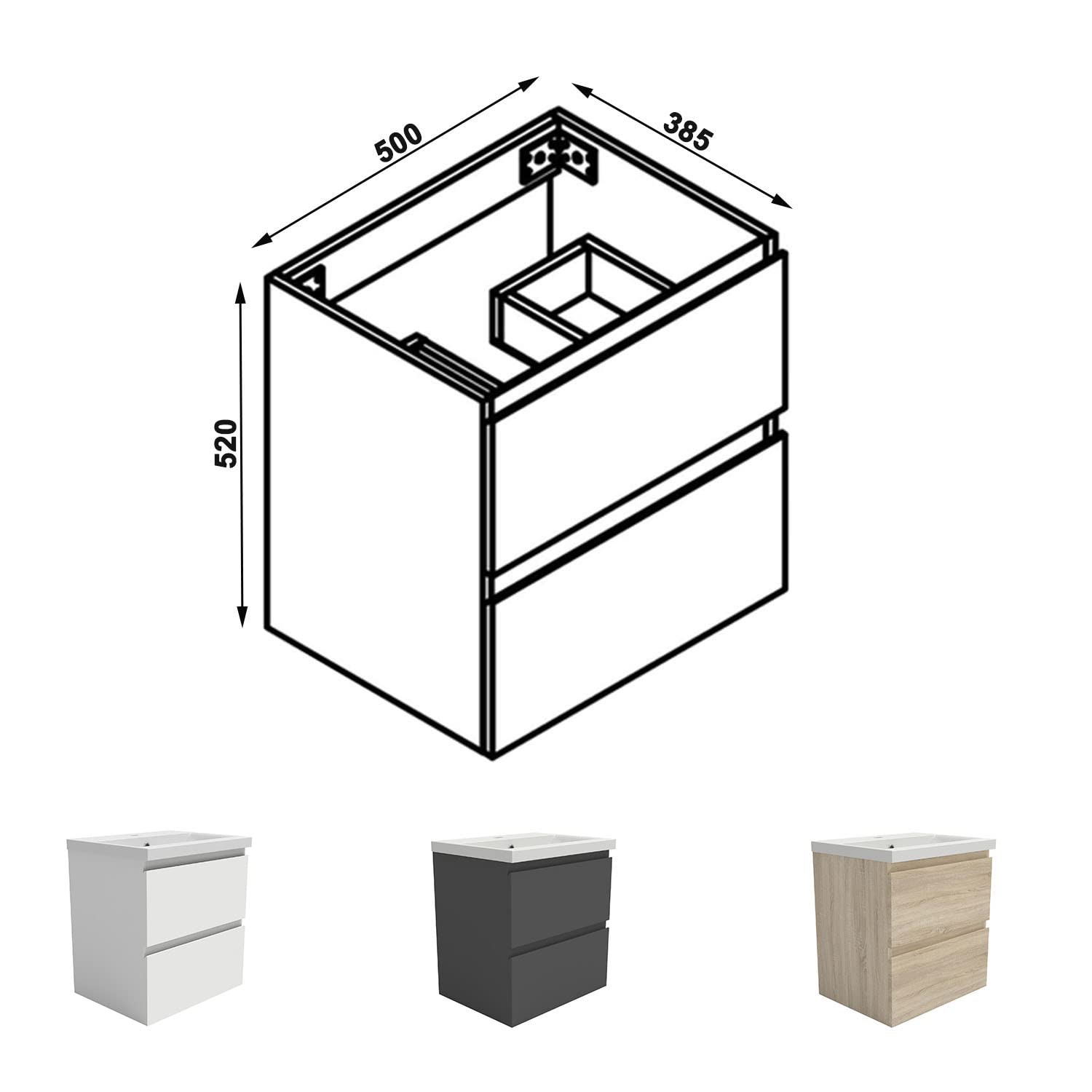 AICA sanitaire Ensemble de Meuble de Salle de Bain Anthracite 50cm+Vasque-Armoire de Rangement-Meubles-lavabos
