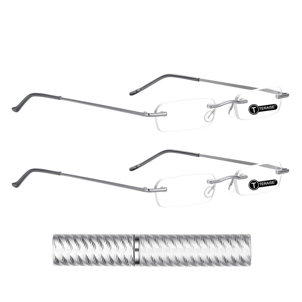 Teraise Unisex 2Pcs-Silver 2 Pack Pocket Reading Glasses Upgrade Spring Hinges Readers For Silver Pattern Case Included(1.5X)