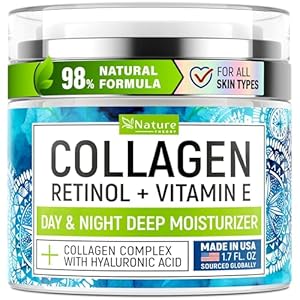 Collagen Cream for Face with Retinol & Hyaluronic Acid – Face Moisturizer for Women & Men – Skin Tightening & Firming – Anti Aging Daily Face Moisturizer in an Airless Pump – Intense Hydration – 1.7oz