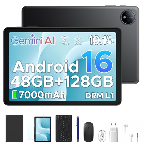 Luzglo Tablette P10 Android 16 10 Pouces, 48Go RAM+128Go ROM/2To TF, Gemini AI, 90Hz, 7000mAh, WiFi 5, Face ID/OTG/Widevine L1/Jack 3,5mm, Tablette avec...